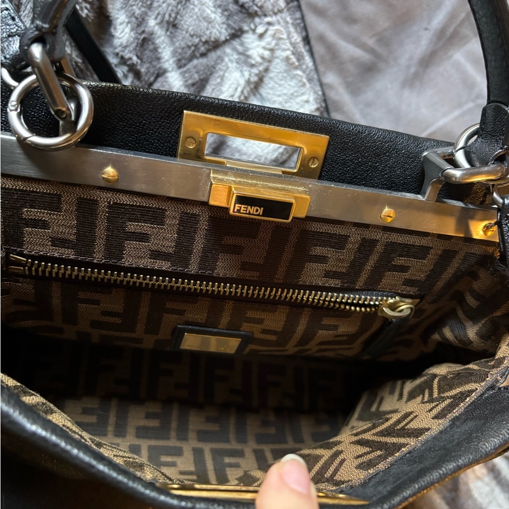 EUC Fendi Goatskin Zucca iconic Peekaboo Satchel - Black with two tone hardware - Picture 8 of 13